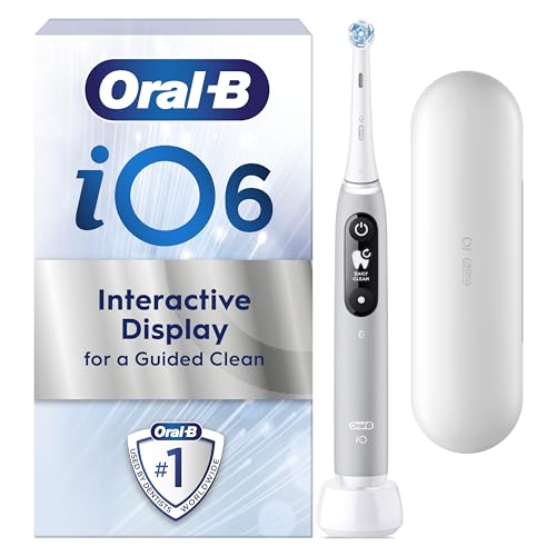Oral-B iO6 Electric Toothbrushes For Adults, 1 Toothbrush Head & Travel Case, 5 Modes with Teeth Whitening, UK 2 Pin Plug, Grey Opal