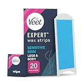 Veet Expert Cold Wax for Sensitive Skin, Hair Removal On Legs & Body, 20 Strips + 2 Finish Wipes