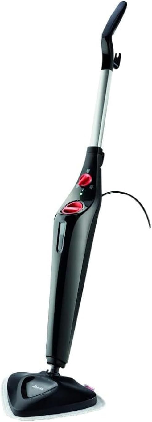 Vileda Steam Mop Steam PLUS, Black Steam Cleaner for all floors, Kills and Removes Viruses, Germs and Bacteria up to 99.9%, 3 Steam Settings, 400ml Water Tank, Heats in 15 seconds, Reaches in Corners