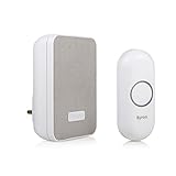 Byron DBY-22322UK Wireless Plug in Doorbell Set, 150 m Range, 16 Melodies, Visual Alert System, White & Grey mesh