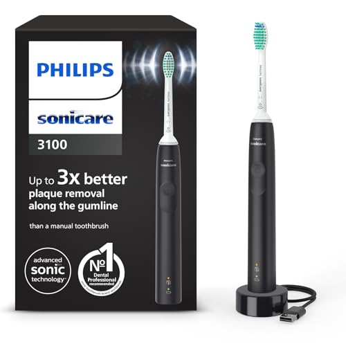 Philips Sonicare 3100 Series Electric Toothbrush, Sonic Toothbrush, Pressure Sensor and Timer, Black, HX3671/14