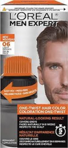 L'Oreal Paris Men Expert One Twist Hair Colour, Black Hair Dye For Men. Mens Hair Dye For Men Dying Hair To Cover Grey Hair, Gives Quick Natural Looking Results - 6 - Light Brown