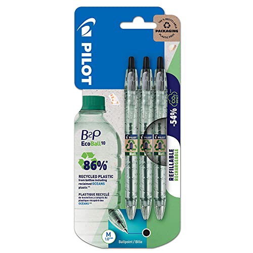 Pilot B2P EcoBall 10 Recycled Plastic Pens 1.00mm Black Ballpoint - Pack of 3