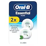 Oral-B Essential Floss - Removes Plaque - Waxed Dental Floss for Tight Spaces - Shred-Resistant - Mint - 2x50M Roll