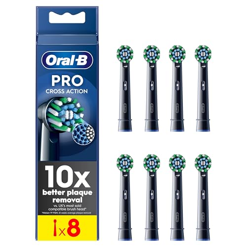 Oral-B Pro Cross Action Electric Toothbrush Head, X-Shape And Angled Bristles for Deeper Plaque Removal, Pack of 8 Toothbrush Heads, Black