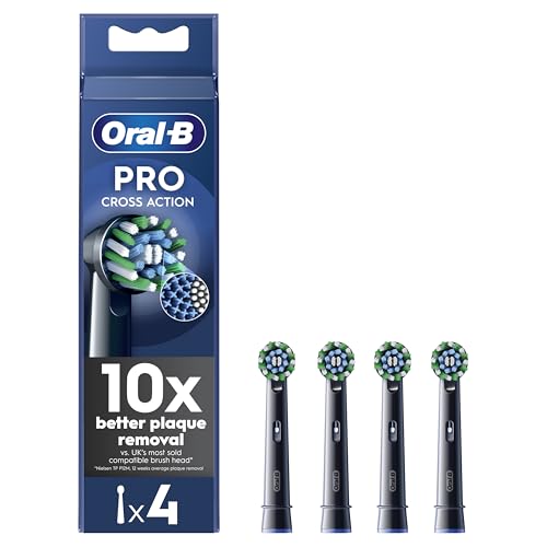 Oral-B Pro Cross Action Electric Toothbrush Head, Oral B Electric Toothbrush Heads, X-Shape and Angled Bristles for Deeper Plaque Removal, Pack of 4 Toothbrush Heads, Black, Oral B Replacement Heads