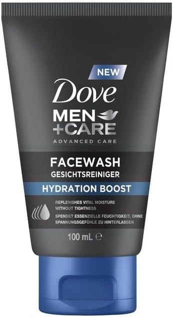 DOVE MEN + CARE Facewash Hydration Boost - Facial Cleanser - Provides Essential Moisture Without Leaving Feelings of Tension, 1 x 100 ml