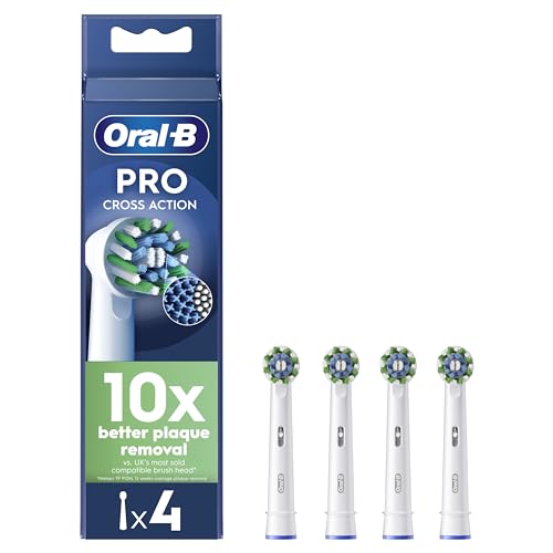 Oral-B Pro Cross Action Electric Toothbrush Head, X-Shape and Angled Bristles for Deeper Plaque Removal, Pack of 4