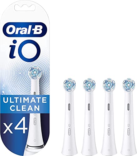 Oral-B iO Ultimate Clean Electric Toothbrush Head, Oral B Electric Toothbrush Heads, Twisted & Angled Bristles for Deeper Plaque Removal, Pack of 4 Toothbrush Heads, Oral B Io Brush Heads, White
