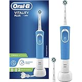 Oral-B Vitality Plus Electric Toothbrush, 1 Handle, 2 Cross Action Toothbrush Heads, 1 Mode with 2D Cleaning, 2 Pin UK Plug, Blue & White
