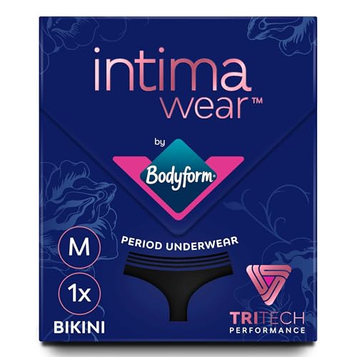Bodyform Washable Period Pants - For Up to 12 hours of Protection - Menstrual Underwear for Moderate Flow, Bikini Cut - Pack of 1 - Black, Size M