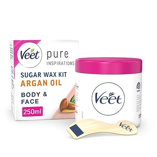 Veet Argan Oil Hot Wax Kit 250 ml - Sugar Hair Removal, Warm Facial Remover with Strips