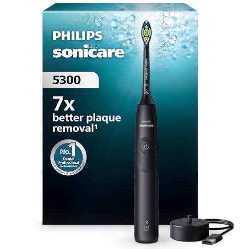 Philips Sonicare 5300 Electric Toothbrush, Sonic Toothbrush with 2 Intensity Levels, Pressure Alert, EasyStart, SmarTimer and BrushPacer, Black, Model HX7101/01 [New Technology]