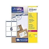 Avery L7166 Printable, Customisable Parcel Shipping Labels, Laser Printers, 6 Labels Per A4 Sheet, 600 Labels, UltraGrip, White,99,1 x 93,1 mm