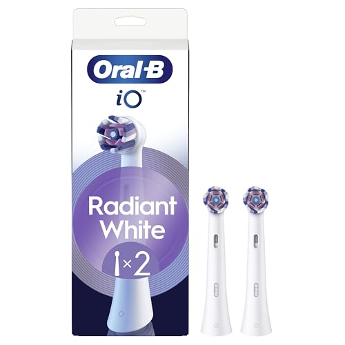 Oral-B iO Series Radiant White, Original Replacement Round Brush Heads, Angled Bristles for Deeper Plaque Removal, Polishing Petals for Teeth Whitening, for Oral-B iO Electric Toothbrushes, 2