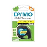 DYMO Branded LetraTag Plastic Labels | 12 mm x 4 m Roll | Black Print on Yellow | Multipurpose, Self-Adhesive Labels for LetraTag Label Makers
