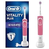 Oral-B Vitality Plus Electric Toothbrush, 1 Handle, 2 3D White Toothbrush Heads, 1 Mode with 2D Cleaning, 2 Pin UK Plug, Pink