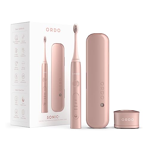 Ordo Sonic+ & Charging Travel Case Bundle - Electric Toothbrush Advanced Smart Tech with 4 Brushing Modes Fast Rechargeable Battery & Silicone-Polishing Element USB Charger for Adults - Rose Gold