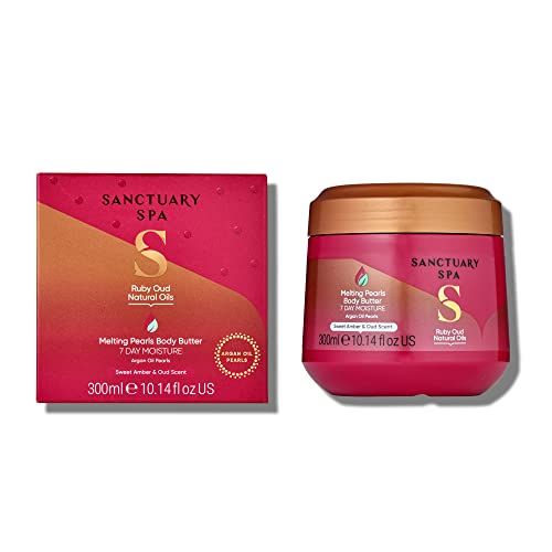 Sanctuary Spa Ruby Oud Melting Pearl Body Butter with Shea Butter & Argan Oil, No Mineral Oil, Cruelty Free & Vegan Body Moisturiser for Women, 300g