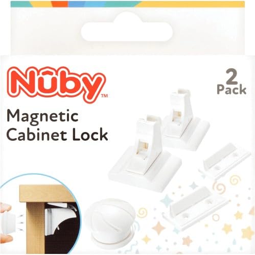 Nuby Magnetic Cabinet Lock - Adhesive Pad or Screw Fix | Magnetic Key | Easy Install (Pack of 2)