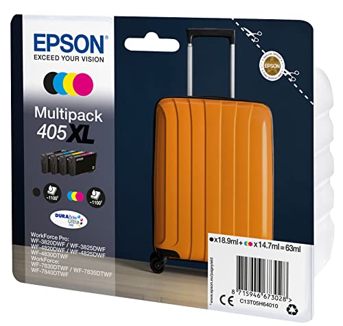 Epson 405XL Suitcase High Yield Genuine Multipack, 4-colours Ink Cartridges, DURABrite Ultra Ink