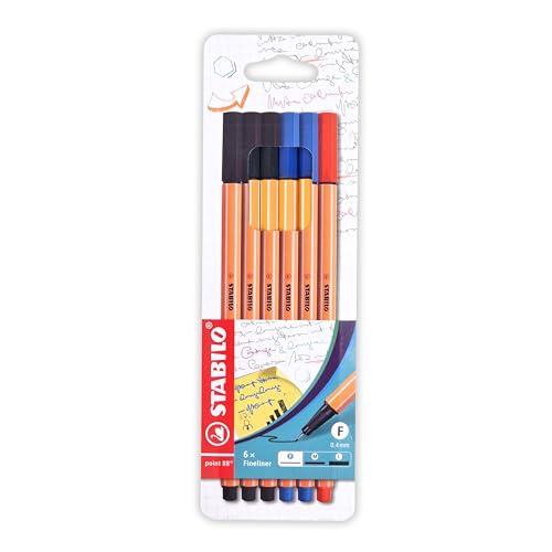 STABILO point 88 - Fineliner - Pack of 6 - Assorted Office Colours