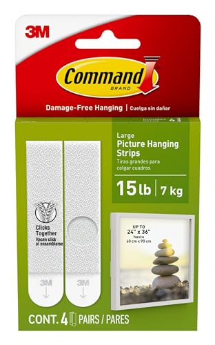 Command Large Picture Hanging Strips, Adhesive Strips - 4 Pairs (8 Strips), White - Damage Free Hanging - For Pictures, Frames and Mirrors, Wall Décor and Signs - Holds up to 7.2 kg