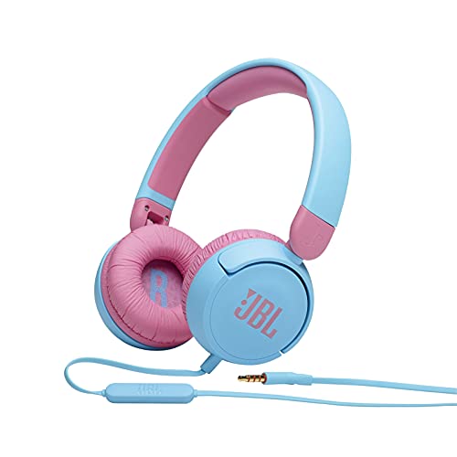 JBL JR310BLU Children's Headphones with Volume Control, Customized Stickers, Remote Control Microphone, Light Blue/Pink