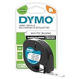 Dymo S0721660 LetraTag Plastic Tape, Self-Adhesive, 12 mm x 4 m Roll, Black Print on White