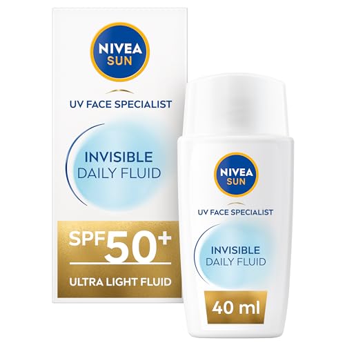 NIVEA SUN UV Face Invisible Daily Fluid SPF50+ (40ml), Face Sunscreen with Niacinamide, 8H Matte Effect SPF50 Face Moisturiser, Invisible On All Skin Tones