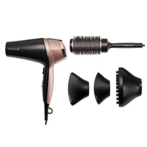 Remington Curl & Straight Confidence Hairdryer - Create Curls, Waves & Straight styles, Ionic conditioning, incs Diffuser, Curling Nozzle, Smoothing Nozzle & 45mm Barrel Brush, 2200W, D5706