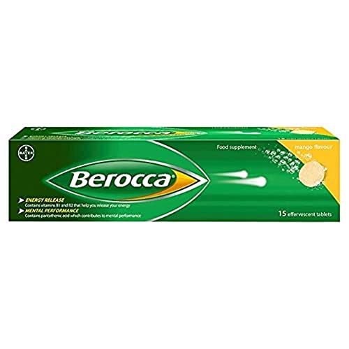 Berocca Vitamin C Effervescent Tablets, with Magnesium, Vitamin B12 and Vitamin B Complex, Mango Flavour, 1 Pack of 15 Tablets - 2 Weeks Supply