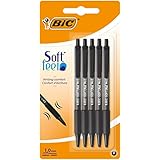 BIC Soft Feel Ballpoint Retractable Pens, Ideal for School and Office, Medium Point (1.0mm), Black, Pack of 5