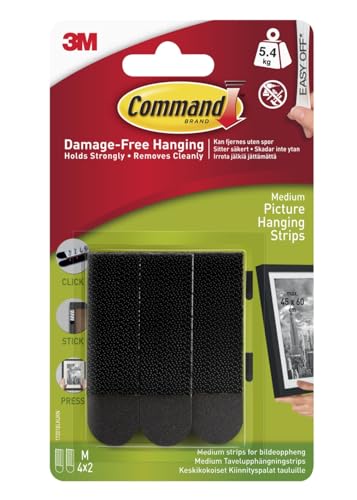 Command Picture & Frame Hanging Strips, Medium - 3 Pairs (6 Strips) - Black
