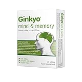 Ginkyo Mind and Memory with 120 mg Ginkgo Biloba Extract Which Helps Maintain Short Term Memory and Concentration Suitable for Vegans Gluten-free Dairy-free Sugar-free