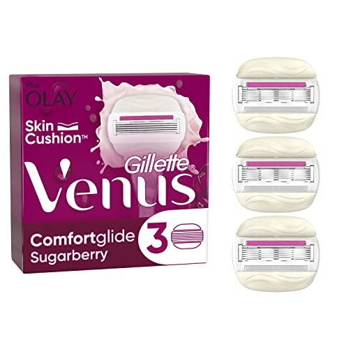 Gillette Venus ComfortGlide Sugarberry with Olay Razor Blades Women, Pack of 3 2-In-1 Razor Blade Refills, Lubrastrip with A Touch of Vitamin E