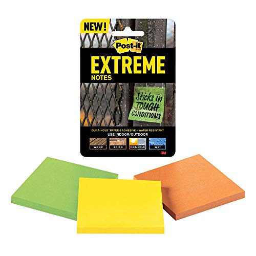 Post-it, Extreme Notes Pad, Coloured Sticky Notes Green, Orange and Yellow, Memo Note Pad for Note Taking and To Do List, 3 Pads of 45 Sheets, Superb in Extreme Conditions