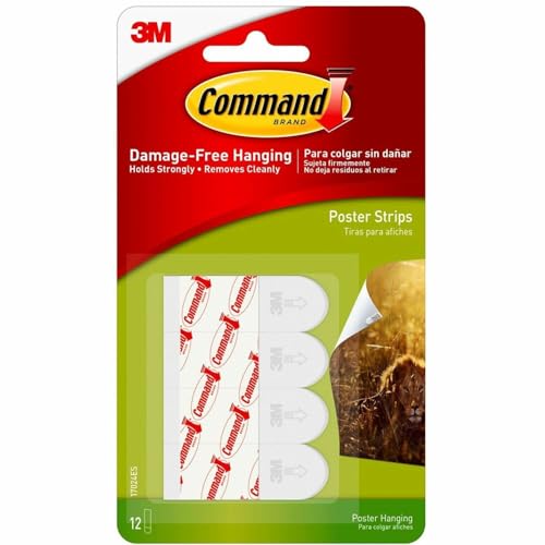 Command Poster Mounting Adhesive Strips, White - 12 Adhesive Strips - Ideal for Hanging Posters, Schedules, Calendars or Pictures without Frames - Damage Free Hanging