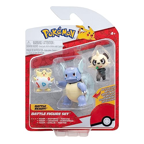 Pokémon 3 Pack-Features 2-Inch Pancham and Togepi and 3-Inch Wartortle Battle Figures