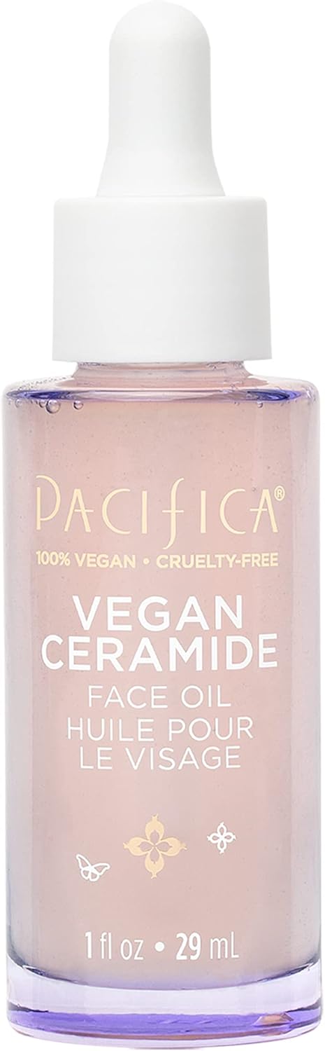 Pacifica Vegan Ceramide Face Oil 29ml Hydrates + Soothes, Fast-Absorbing, For Dry Skin, Dermatologist Tested, Safe for Sensitive Skin, Fragrance Free, 100% Vegan + Cruelty Free