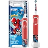 Oral-B Kids Electric Toothbrush, 1 Toothbrush Head, x4 Spiderman Stickers, 2 Modes with Kid-Friendly Sensitive Mode, For Ages 3+, 2 Pin UK Plug, Red