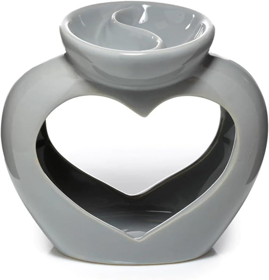 Grey Ceramic Heart Shaped Double Dish Oil & Wax Melt Burner