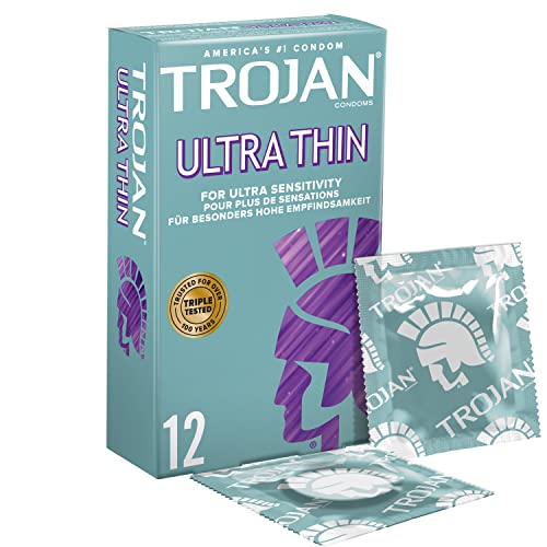 Trojan Ultra Thin Condoms, Thin Condoms for Ultra Sensitivity, with Premium Quality Latex, Pack of 12