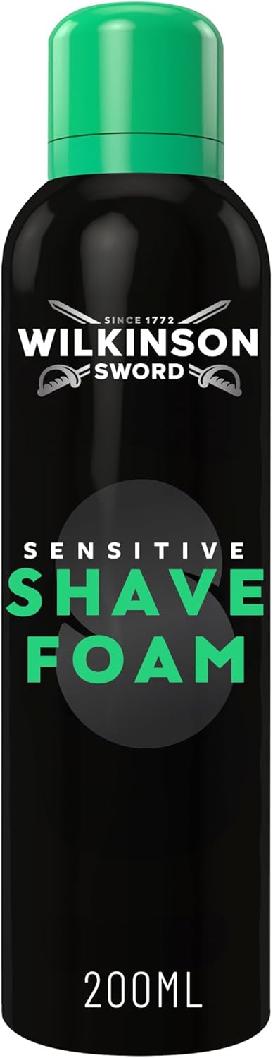 Wilkinson Sword Sensitive Shave Foam, Great Addition to Wash Bags for Men's Grooming, Shaving Foam for Men, Sensitive Skin, 200ml