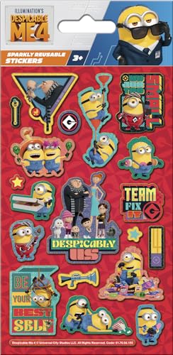 Despicable Me 4 Sparkly Reusable Foil Stickers - Official Licensed Product - Reusable on Non-Porous Surfaces - Boys and Girls, Age 3+, Birthday Gifts, Party Bags, Arts & Crafts, Scrapbooking