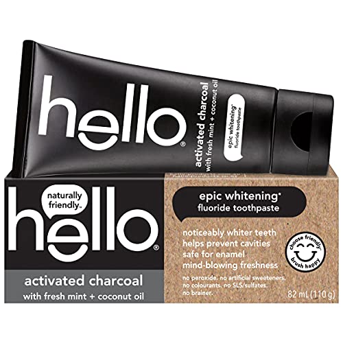 Hello Epic Teeth Whitening Charcoal Fluoride Toothpaste, Natural Fresh Mint, Vegan, Peroxide Free, 82 ml