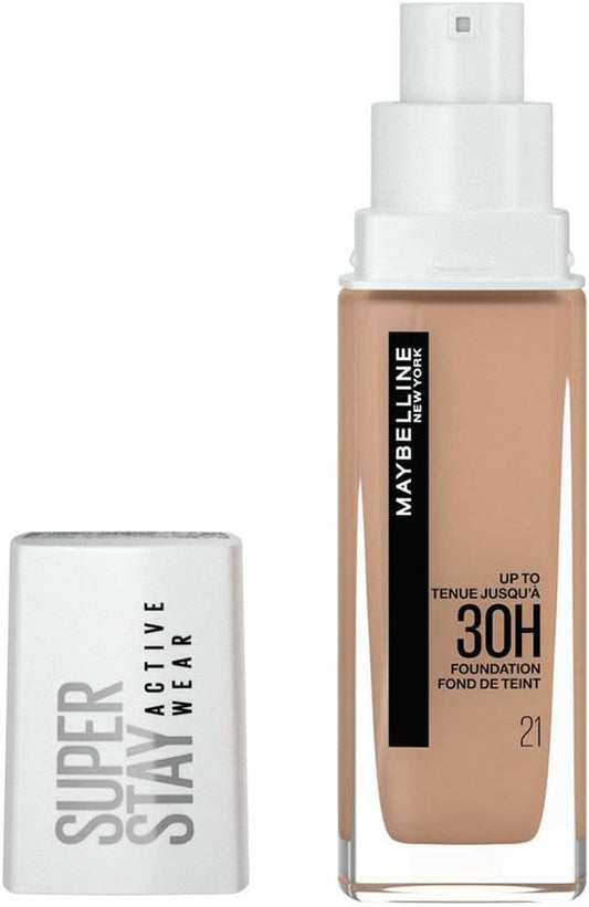 Maybelline New York Super Stay Active Wear, waterproof foundation with high coverage, long-lasting facial make-up, colour: No. 21 Nude Beige (Light), 1 x 30 ml