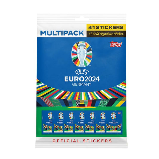Topps Official Euro 2024 Sticker Collection - Multipack - contains 41 EURO 2024 stickers plus 1 Gold Signature Series sticker.