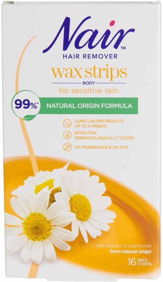 Nair BODY WAX STRIPS Hair Remover For Legs & Body with Camomile Extract -Pack Of 16