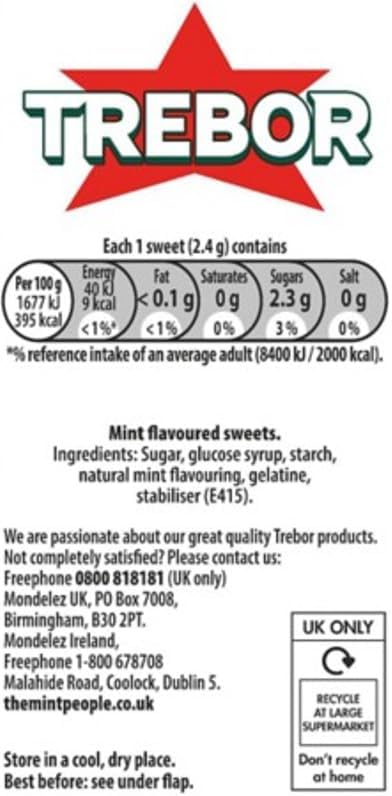 Trebor Extra Strong Peppermint Mint Sweets, 4 Pack Rolls, 146 g (Pack of 1)